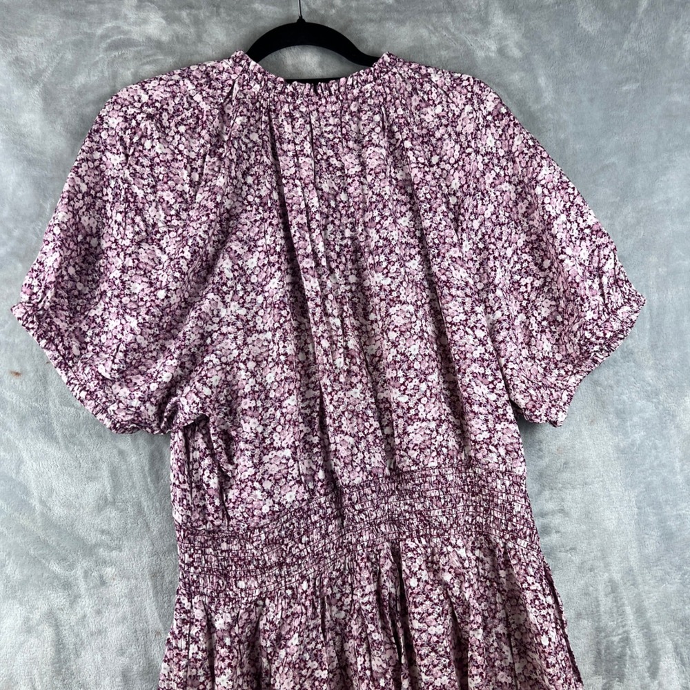 Gap Floral Dress Smocked Waist Midi Purple White Button Front‎ XXL New - Picture 5 of 11